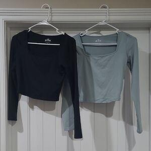 Hollister Black and Light Blue Crop Tops (2)